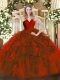 Ball Gowns Sweet 16 Dress Wine Red V-neck Organza Sleeveless Floor Length Zipper