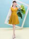 Designer Gold Sleeveless Mini Length Ruching Zipper Damas Dress