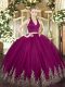 Fuchsia Tulle Zipper Halter Top Sleeveless Floor Length Quince Ball Gowns Appliques Fuchsia Tulle Zipper Halter Top Sleeveless Floor Length Quince Ball Gowns Appliques