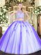Sleeveless Floor Length Beading Zipper Sweet 16 Quinceanera Dress with Lavender
