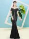 Ideal Floor Length Black Prom Party Dress Off The Shoulder Short Sleeves Zipper