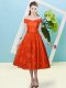 Rust Red Quinceanera Dama Dress Prom and Party and Wedding Party with Bowknot Off The Shoulder Cap Sleeves Lace Up