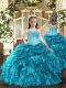 On Sale Floor Length Ball Gowns Sleeveless Teal Little Girl Pageant Gowns Lace Up