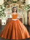 Most Popular Rust Red Ball Gowns Tulle Straps Sleeveless Appliques Floor Length Lace Up Girls Pageant Dresses