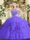 Sophisticated Purple Halter Top Neckline Beading and Ruffled Layers Vestidos de Quinceanera Sleeveless Zipper