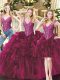 Sleeveless Floor Length Beading and Ruffles Lace Up Sweet 16 Dresses with Fuchsia