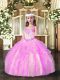 Floor Length Lilac Kids Formal Wear Organza Sleeveless Beading and Ruffles