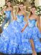 Floor Length Lace Up Quinceanera Gowns Light Blue for Military Ball and Sweet 16 and Quinceanera with Beading and Ruffles