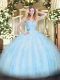Light Blue Organza Lace Up 15 Quinceanera Dress Sleeveless Floor Length Beading and Ruffles
