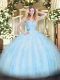 Light Blue Organza Lace Up 15 Quinceanera Dress Sleeveless Floor Length Beading and Ruffles