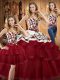 Sweep Train Ball Gowns Quinceanera Gown Wine Red Sweetheart Organza Sleeveless Lace Up