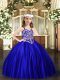 Royal Blue Lace Up Kids Formal Wear Beading Sleeveless Floor Length