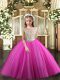 Fuchsia Lace Up Off The Shoulder Beading Kids Pageant Dress Tulle Sleeveless