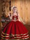 Straps Sleeveless High School Pageant Dress Floor Length Beading and Embroidery and Ruffled Layers Red Organza