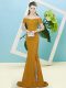 Sweep Train Mermaid Prom Dresses Brown Off The Shoulder Sequined Short Sleeves Zipper
