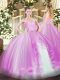 Lilac Ball Gowns Tulle Sweetheart Sleeveless Ruffles Floor Length Lace Up 15th Birthday Dress