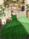 Dark Green Zipper Little Girls Pageant Gowns Beading and Embroidery and Ruffled Layers Sleeveless Floor Length