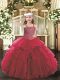 Fashion Red Lace Up Pageant Gowns For Girls Beading and Ruffles Sleeveless Floor Length