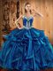 Excellent Floor Length Blue Quinceanera Gowns Organza Sleeveless Embroidery and Ruffles