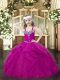 Fuchsia Sleeveless Beading and Ruffles Floor Length Little Girl Pageant Dress