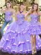 Sexy Lavender Ball Gown Prom Dress Military Ball and Sweet 16 and Quinceanera with Appliques and Ruffled Layers Sweetheart Sleeveless Zipper