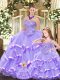 Fantastic Lavender Sweetheart Neckline Beading and Ruffled Layers Sweet 16 Dress Sleeveless Lace Up