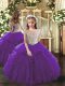 Perfect Purple Organza Lace Up Off The Shoulder Sleeveless Floor Length Child Pageant Dress Beading and Ruffles