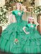 Nice Turquoise Ball Gowns Sweetheart Sleeveless Organza Floor Length Lace Up Beading and Ruffled Layers Ball Gown Prom Dress