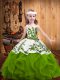 Olive Green Sleeveless Floor Length Embroidery and Ruffles Lace Up Little Girl Pageant Dress