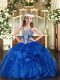 Sleeveless Lace Up Floor Length Appliques and Ruffles Girls Pageant Dresses