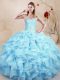Light Blue Quinceanera Dress Sweet 16 and Quinceanera with Ruffles Sweetheart Sleeveless Lace Up