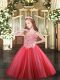 Coral Red Sleeveless Appliques Floor Length Girls Pageant Dresses