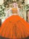 Elegant Rust Red Two Pieces Beading and Ruffles Quinceanera Gowns Zipper Tulle Sleeveless Floor Length