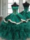 Customized Turquoise Ball Gowns Sweetheart Sleeveless Organza Floor Length Lace Up Beading and Ruffles Sweet 16 Dresses
