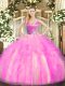 Floor Length Ball Gowns Sleeveless Rose Pink Vestidos de Quinceanera Zipper