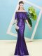 Floor Length Zipper Prom Dresses Purple for Prom and Party with Sequins