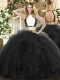 Black Backless Halter Top Ruffles Ball Gown Prom Dress Tulle Sleeveless