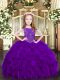 Sleeveless Organza Floor Length Zipper Pageant Dress for Teens in Purple with Beading and Ruffles