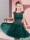 Beading Prom Gown Dark Green Backless Sleeveless Knee Length
