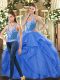 Custom Made Tulle Straps Sleeveless Lace Up Beading and Ruffles Vestidos de Quinceanera in Blue