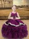 Purple Ball Gowns Organza Straps Sleeveless Beading and Ruffles Floor Length Lace Up Winning Pageant Gowns