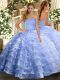 Lavender Ball Gowns Sweetheart Sleeveless Organza Floor Length Lace Up Ruffled Layers Quinceanera Gowns