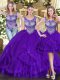 New Style Purple Ball Gowns Beading and Ruffles Quince Ball Gowns Lace Up Tulle Sleeveless Floor Length