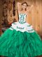 Turquoise Sleeveless Embroidery and Ruffles Floor Length Quinceanera Gown