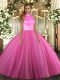 Floor Length Backless Quince Ball Gowns Rose Pink for Military Ball and Sweet 16 and Quinceanera with Beading