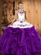 Purple Organza Lace Up Quinceanera Gown Sleeveless Floor Length Embroidery and Ruffles