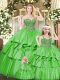 Designer Green Lace Up Sweetheart Beading and Ruffled Layers Quince Ball Gowns Organza Sleeveless