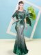 Exquisite Multi-color Mermaid Sequined Scoop Half Sleeves Sequins and Belt Floor Length Zipper Prom Party Dress