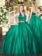 Graceful Sleeveless Floor Length Ruching Zipper Sweet 16 Quinceanera Dress with Dark Green