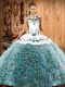 Halter Top Sleeveless Sweep Train Lace Up 15th Birthday Dress Multi-color Fabric With Rolling Flowers